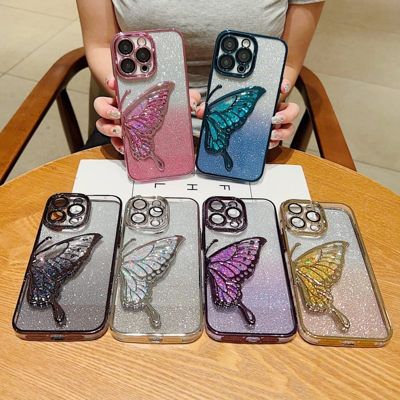 3D Flowing Sand Butterfly Case for Apple 17 Pro Max iPhone 16 Glitter 15 Electroplated 14 High-end Feel