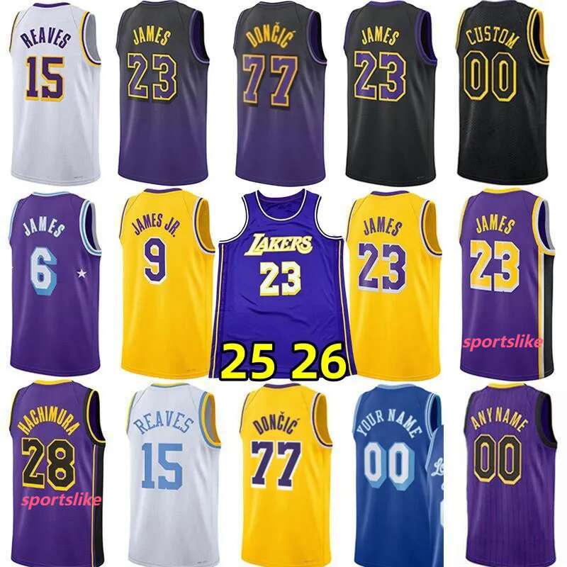 Custom Lakerr Basketball Jerseys Lukaa Doncic Bronny James Jr. Austin Reaves Rui Hachimura Dalton Knech Gabe Vincent Deandree Ayton Jaxson Hayes Bryant Jersey