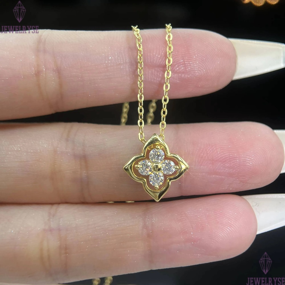 Luxury Clover Shape D Color VVS Moissanite Engagement Pendant Necklace for Women 10 14k 18k 22k Gold Plated S925 Silver Jewelry