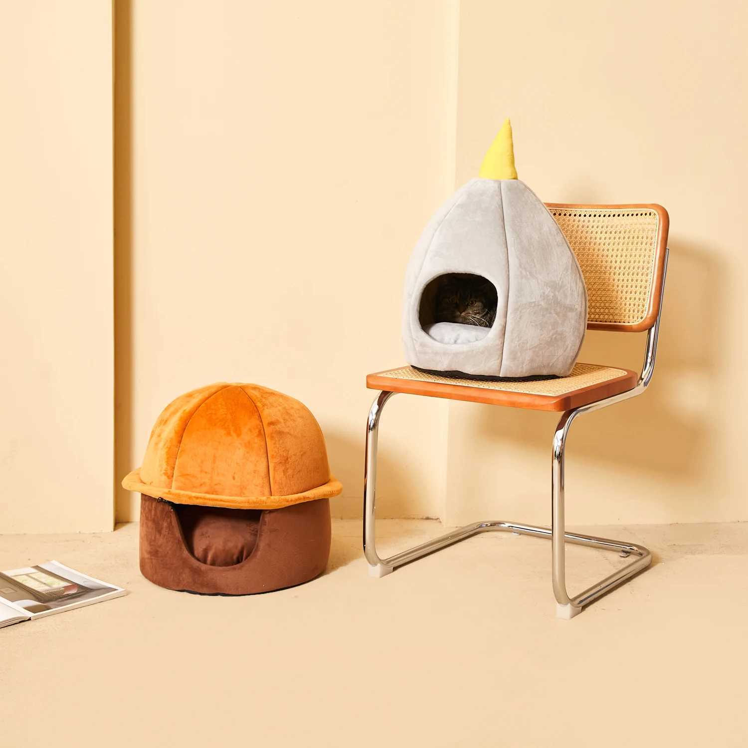 Resilience Soft Pet Cave Winter Warm Peaked Comfortable Cat House Easy Grab Cat Bed Sofa Small Cat Kennel Sleeping M251217