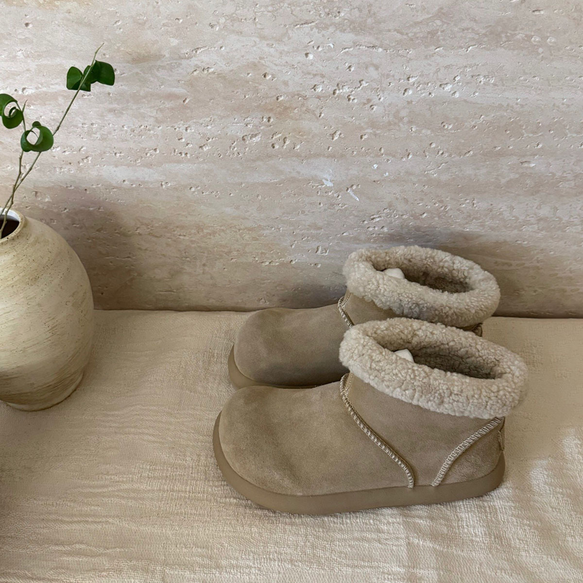 Hot Sale Retro Round Toe Ankle Boots for Women, Plush Lined Low Top Snow Boots Chunky Sole Winter Fuzzy Warm Shoes