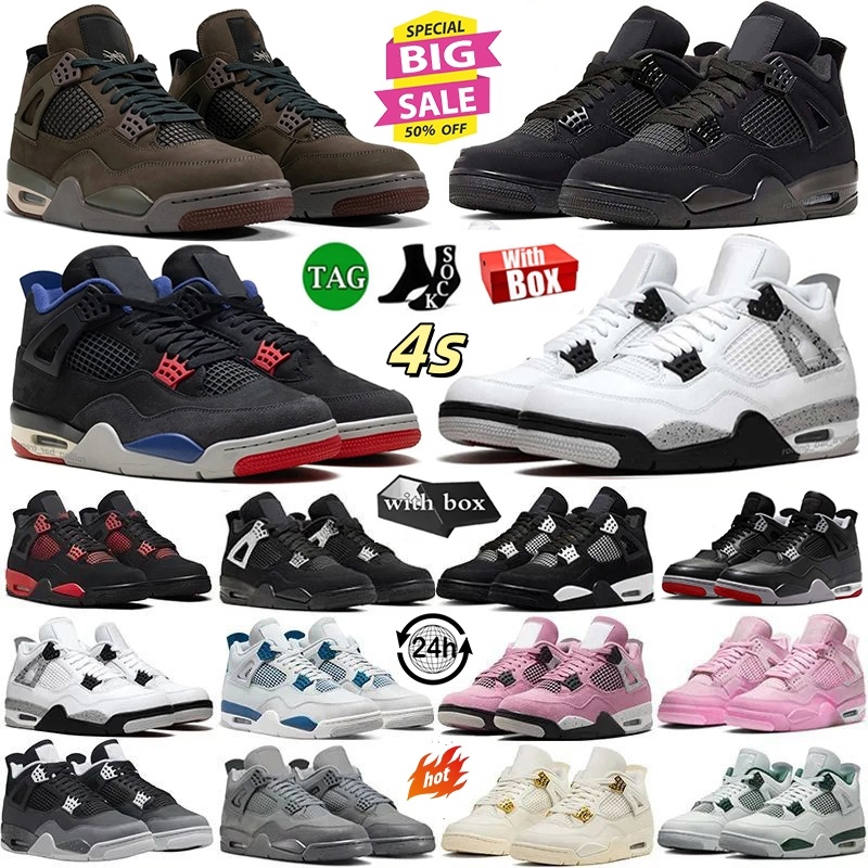 4s Basketball Shoes Military Black Cat 4s Mens Womens Sneakers Trainers University Dark Mocha Cement Thunder Pine Green White Oreo Seafoam Cool Grey 36-47