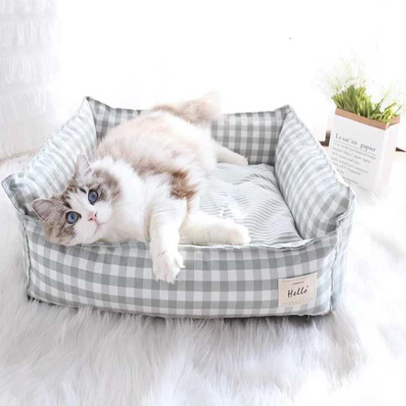 Soft Warm Pet Dog Bed Cat Bed Removable Washable Cotton Linen Nest Small Medium Large Dogs Comfortable Sleeping Mat Pet Supplies M251217