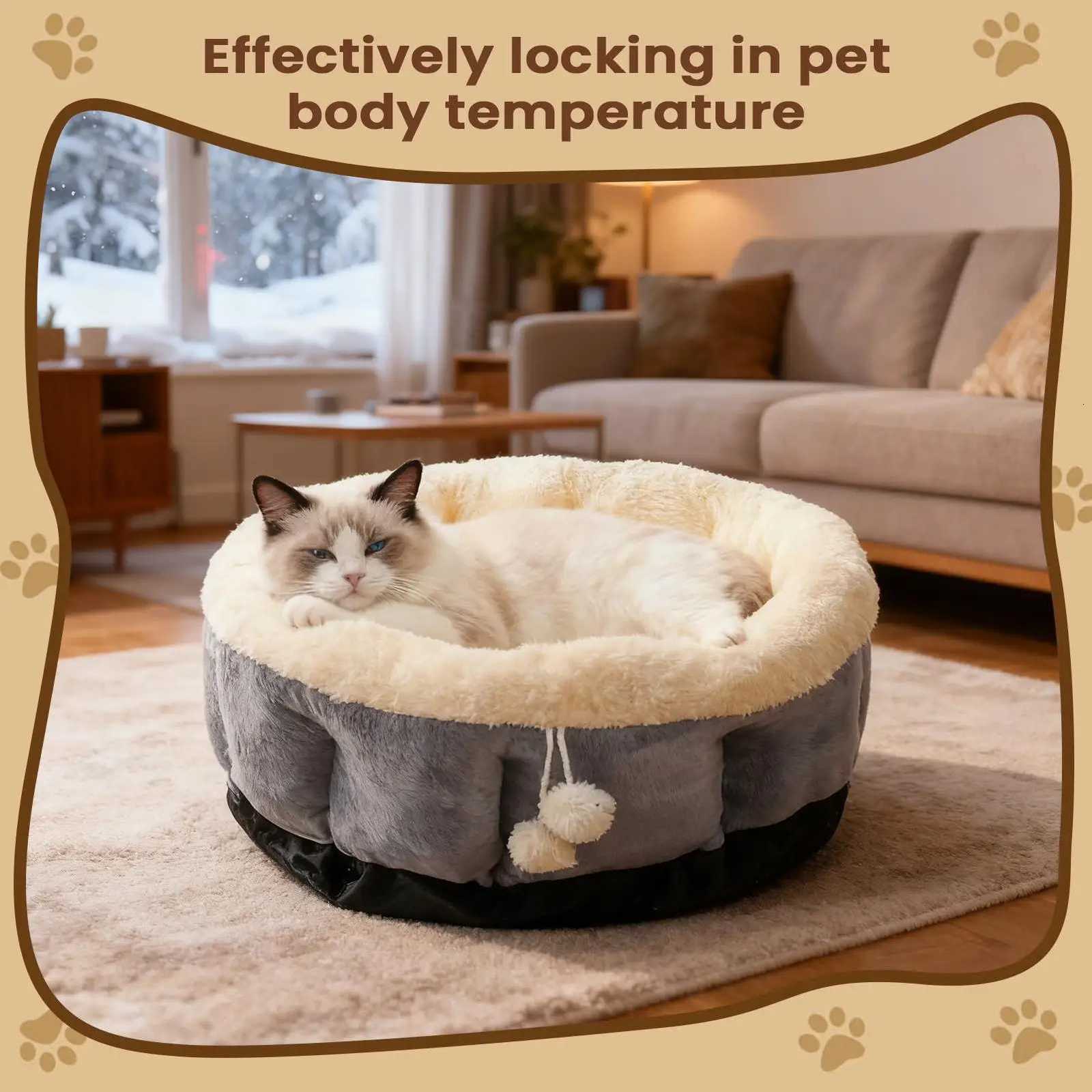 Cat Bed Washable Warm Round Soft Warming Donut Small Dog Bed For Puppy Small Dog Indoor Sleeping Living Room Balcony Home Decor M251217