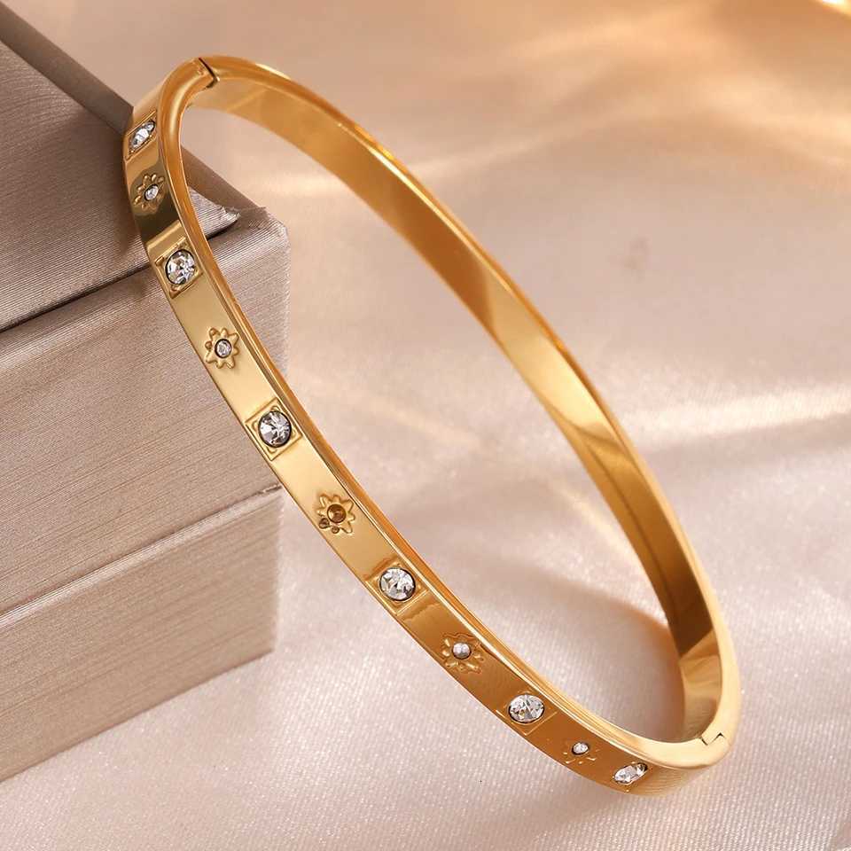 ZAKOL 2 Pieces Geometric Zircon Thin s for Women Stainless Steel Stacked Bangle Party Accessories Gift M251217