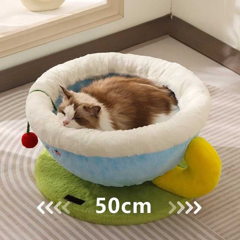 Teacup-Shaped Large Cat Bed - Fleece Semi-Enclosed Pet Nest for Winter Warmth M251217