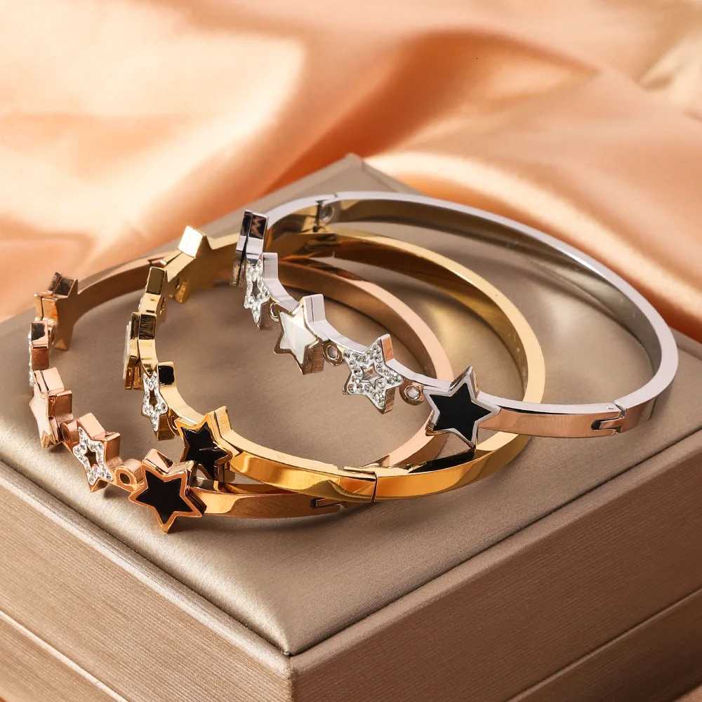 Non fading Vacuum Plated Stainless Steel Womens Fashion Light Luxury Pentagram Inlaid Zircon Jewelry Accessories M251220