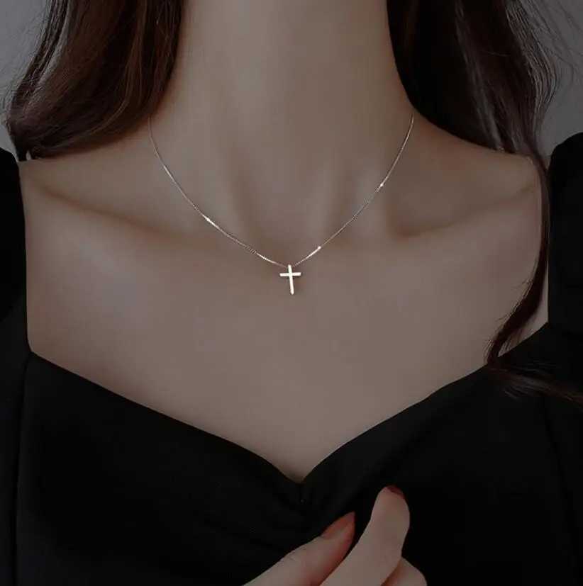 925 Sterling Silver Female Cross Pendants Smooth Cross Pendant Necklace Jewelry For Women Wedding Gift G251217