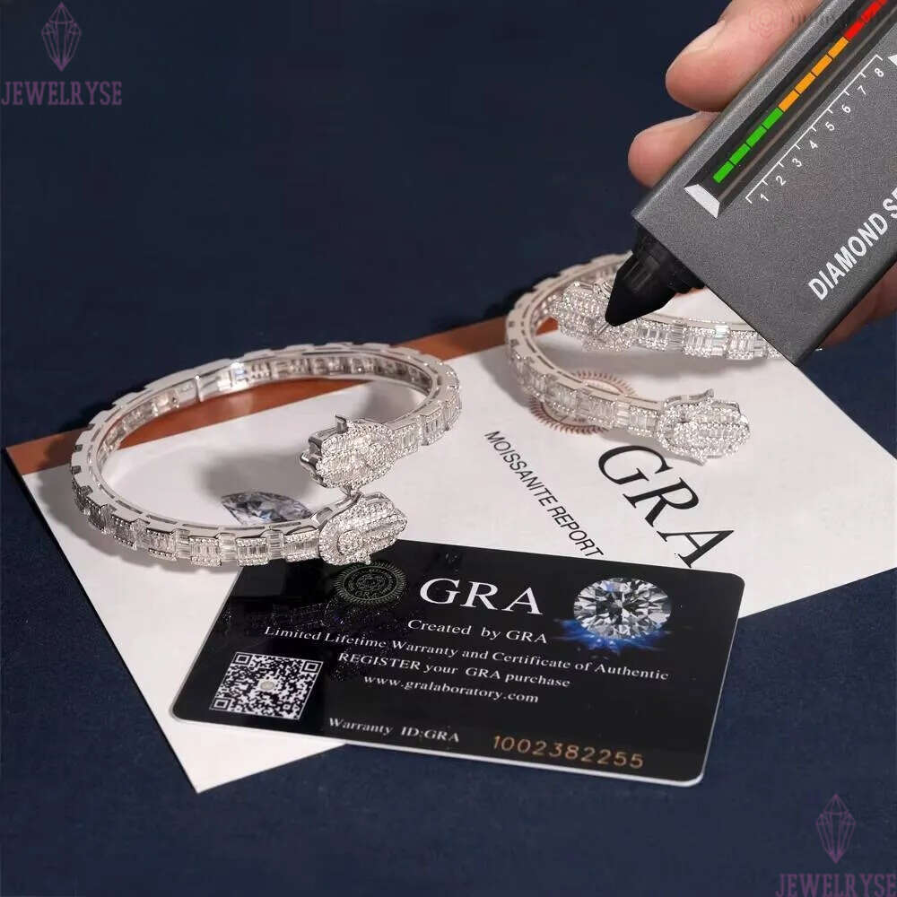 New Design Hamsa Hand Bangle Fine Hip Hop Jewelry Silver Plated Baguette Custom Iced Out 925 Silver VVS Moissanite Bracelet