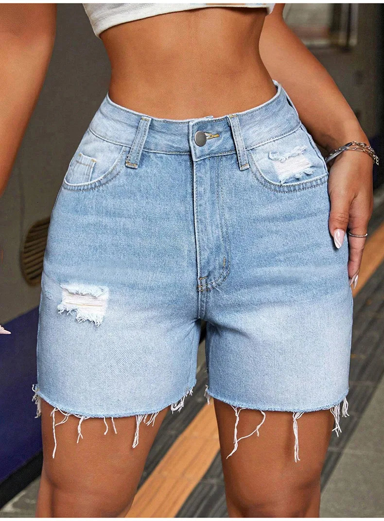 Short Jeans Women Casual Holes High Waist Trousers Button Straight Pants Streetwear Club Beach Mini Lenth Summer Mom Jeans 251212 - view 6