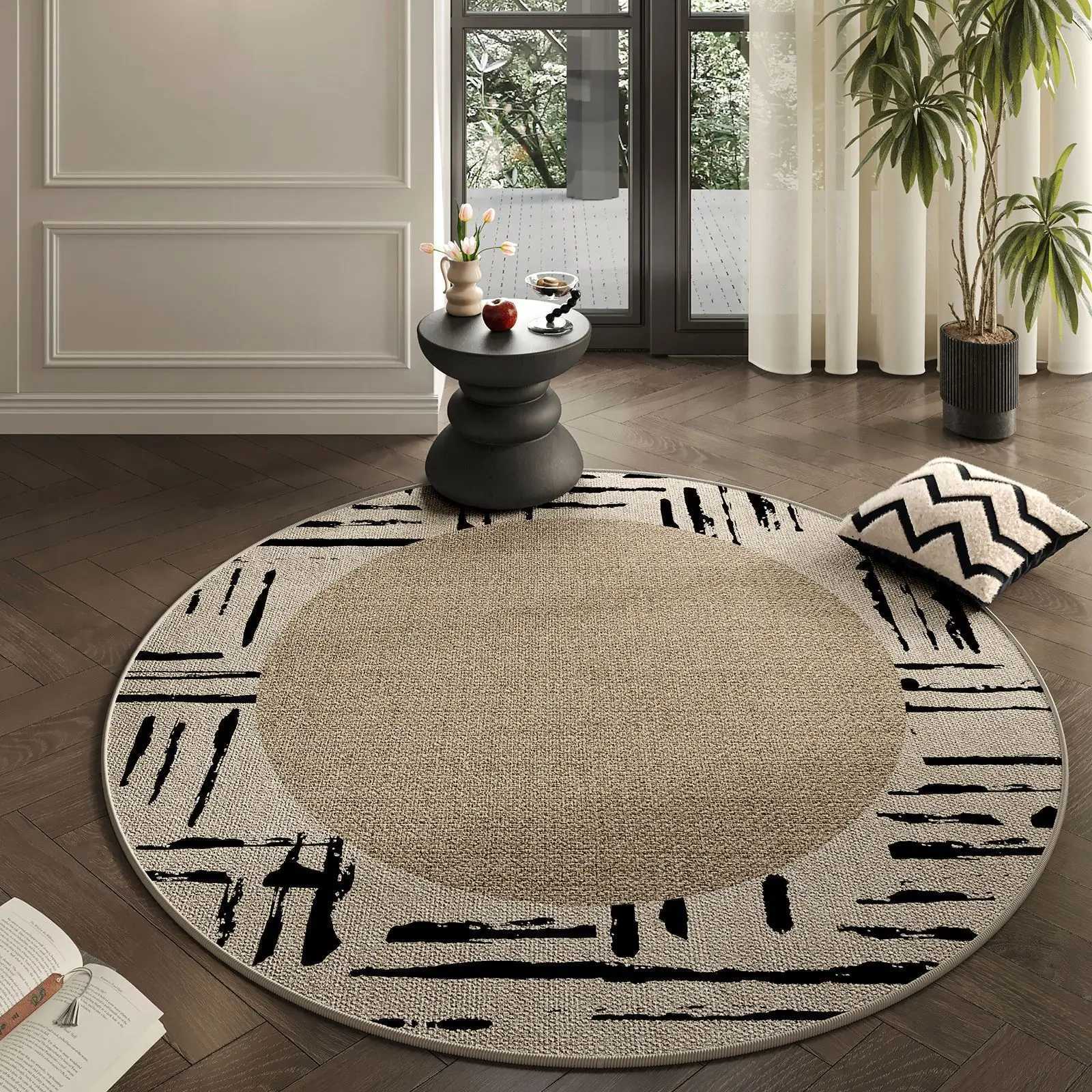 French Style Round Carpet Non-Slip Living Ro Rug Sofa Coffee Table Mat Soft Bedside Floor Rug He Decor Accent Y251216