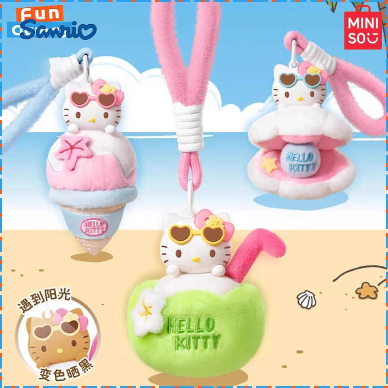 Sanrio New MINISO Blind Box HELLOKITTY Summer Black Skin Series Mystery Box Plush Aromatherapy Pendant Custom Kawaii Toy Ornament Gift H251217