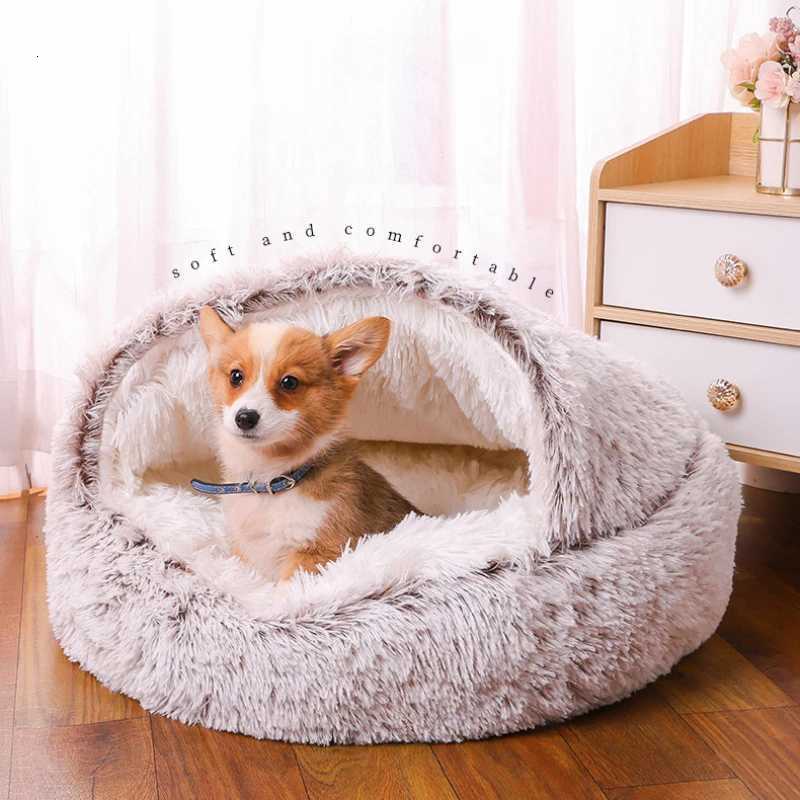 Winter Pet Bed Long Plush Round Cat Cushion House 2 In 1 Warm Basket Sleep Bag Nest Kennel Faux Fur Cuddler For Small Dog Cat M251217