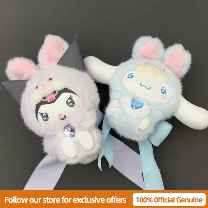 Sanrio Genuine Diamond Bunny Baby Series Blind Box Lovely Plush Bag Pendant Doll Kuromi Melody Mystery Box Trendy Toys Gifts H251217