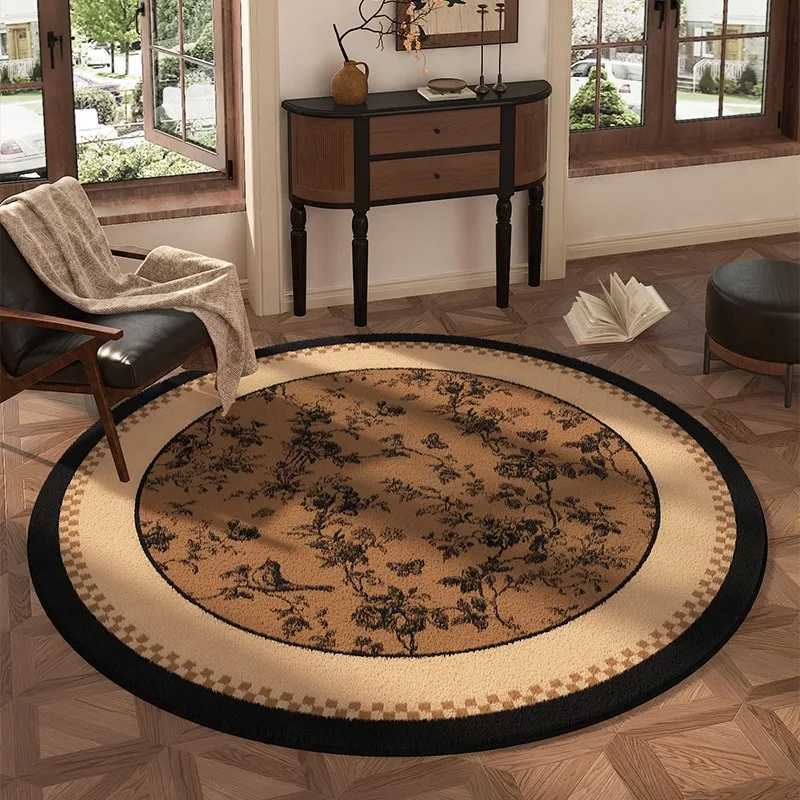 White Plum Bloss Round Carpet Non Slip Floor Mat Black Brown Oriental Design For Living Ro Study Ro He Decor Rug Y251216
