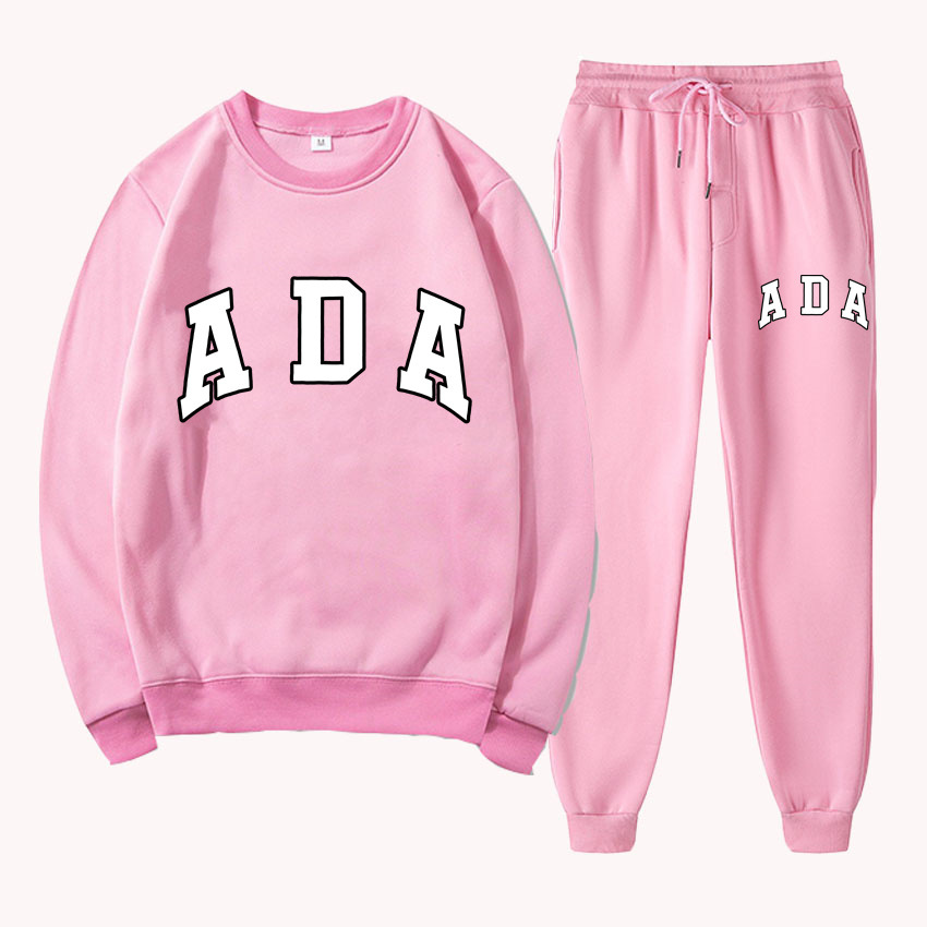 Luxury womens clothing designer sets ADA Letter Print Hoodie & Pants Set 2025, Fleece Lined Casual Sweatshirt 2 Piece Outfit Loose Fit Free Shipping