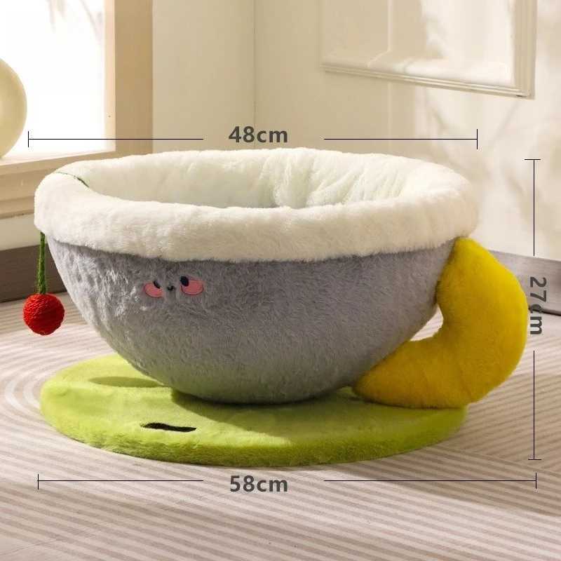 Teacup-Shaped Large Cat Bed - Fleece Semi-Enclosed Pet Nest for Winter Warmth M251217