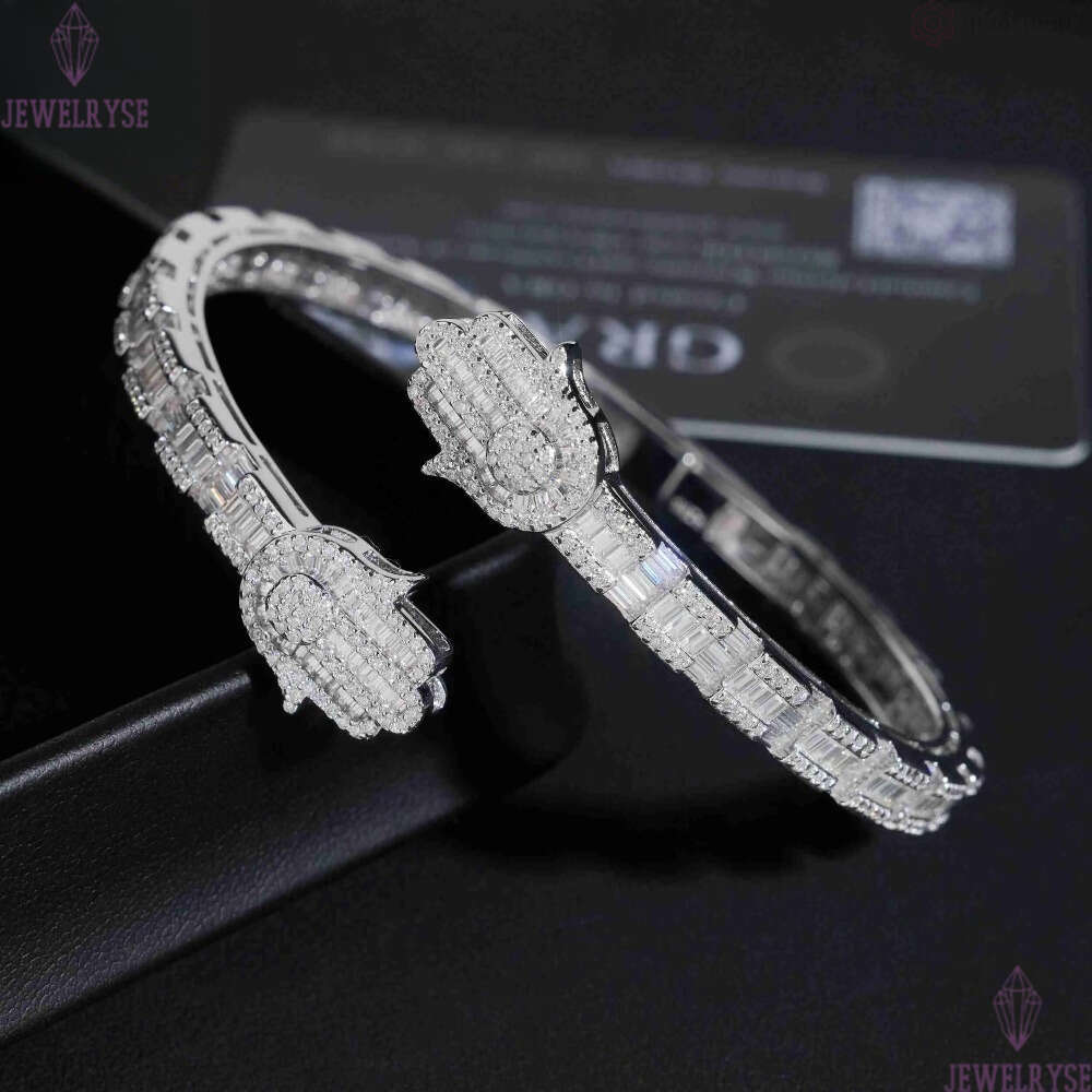 Fine Jewelry New Design 925 Silver Hip Hop High Quality Hamsa Hand VVS Moissanite Bangle Bracelet