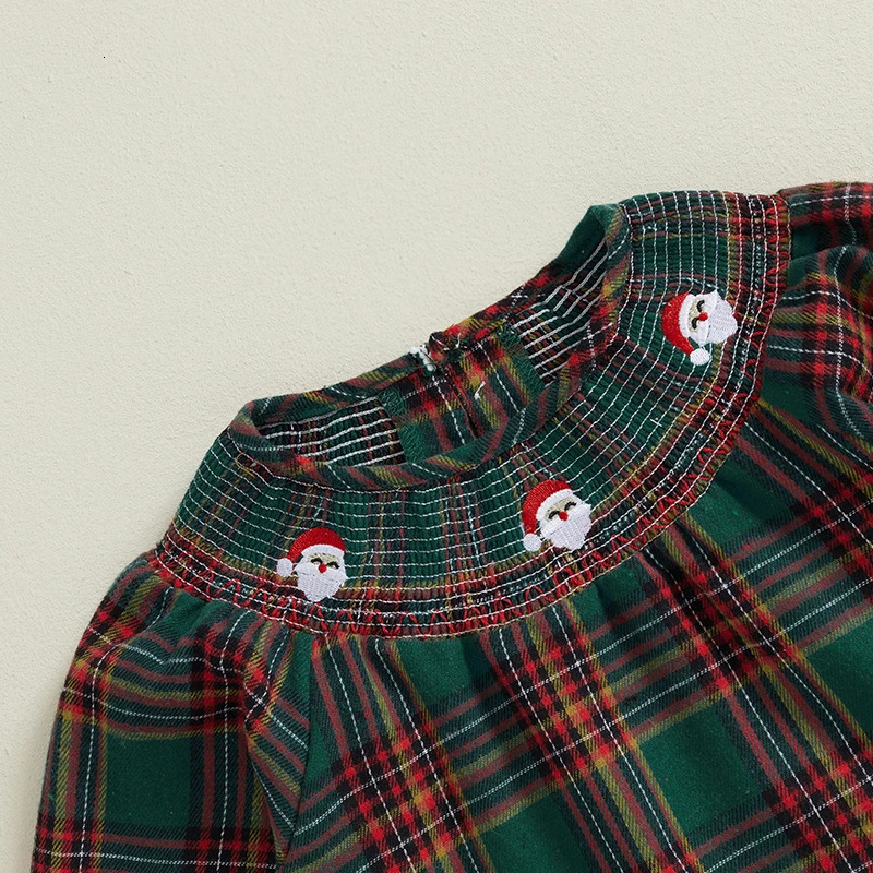 Toddler Baby Girl Christmas Outfit Long Sleeve Ruffle Santa Claus Embroidery Dress Smocked Princess Dress Playwear 251212