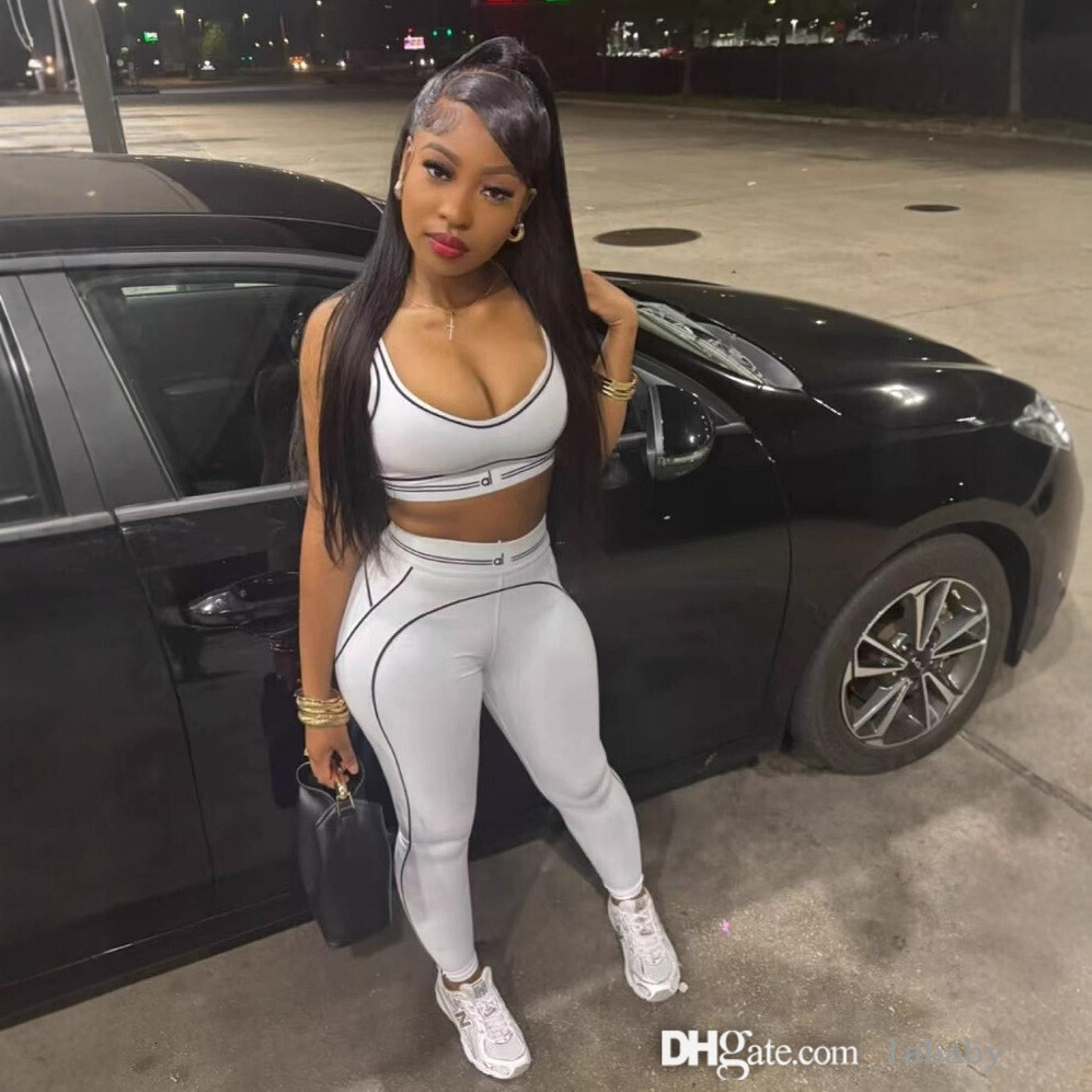 Designer Tracksuit Fashion Letter Printed Two Piece Set Women Sexy Sleeveless Vest Tank Top And Slim Fit Pants Casual Yoga Sports Suit