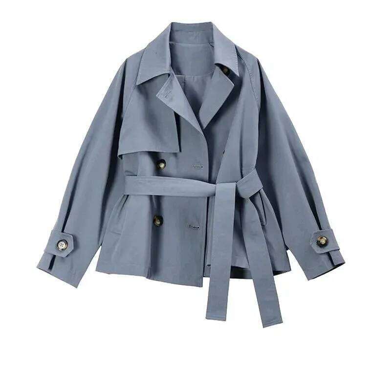 Spring/Autumn Loose Oversize Woman New Short Jacket Double Breasted Female Trench Coat Belt Solid Overwear
