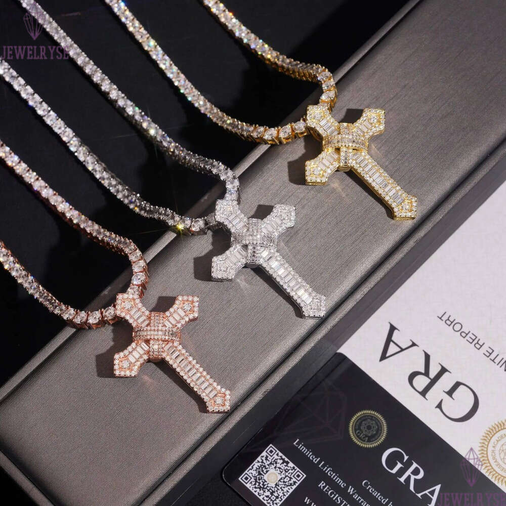 Ready to Ship 925 Silver Ice Out GRA Certificated VVS Moissanite Diamond Cross Hip Hop Pendant