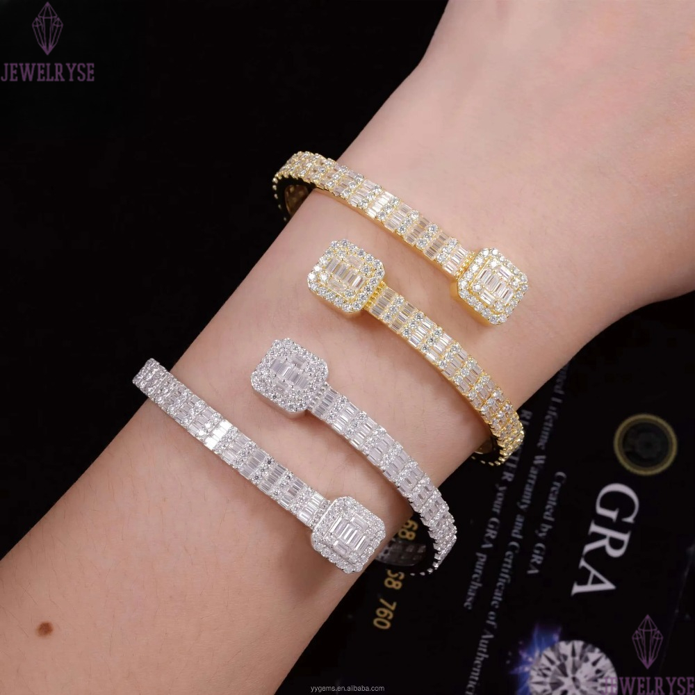 New Arrival Fashion Design S925 Silver 18k Gold Plated VVS Moissanite Baguette Diamond Cuban Link Bracelet with GRA Certificate