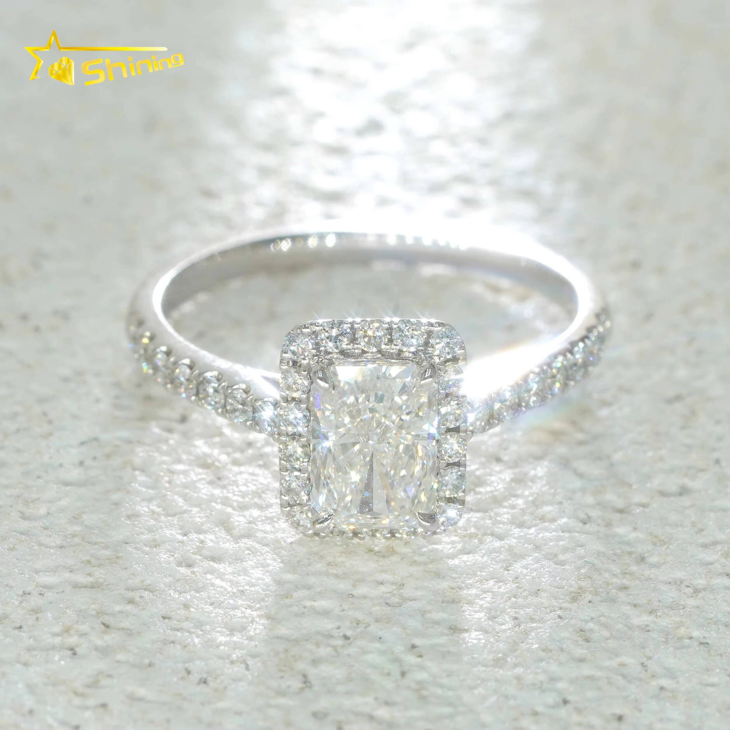 18K Solid Gold IGI Lab Diamond Ring 105ct Radiand Cut Lab Diamond Ring Halo Engagement Wedding Rings with Certificate - view 3