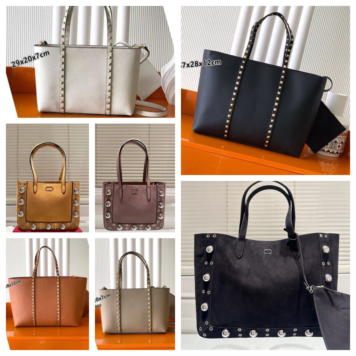 designer luxnuy women totebag nellcote rock handbag classic stud metal rivet decoration oxhide fashion lady shopping bag large capacity clutch bag shoulder bag