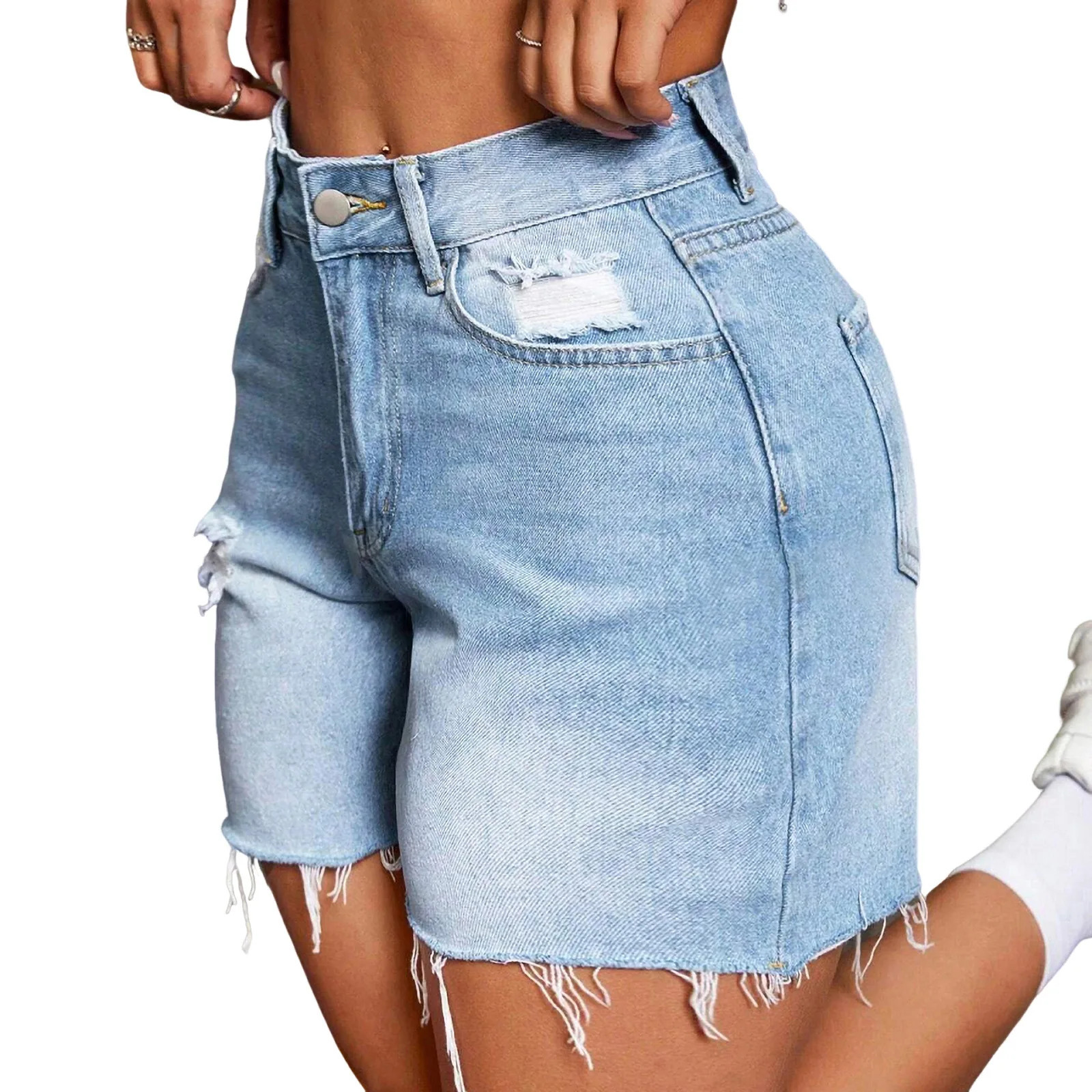 Short Jeans Women Casual Holes High Waist Trousers Button Straight Pants Streetwear Club Beach Mini Lenth Summer Mom Jeans 251212 - view 3