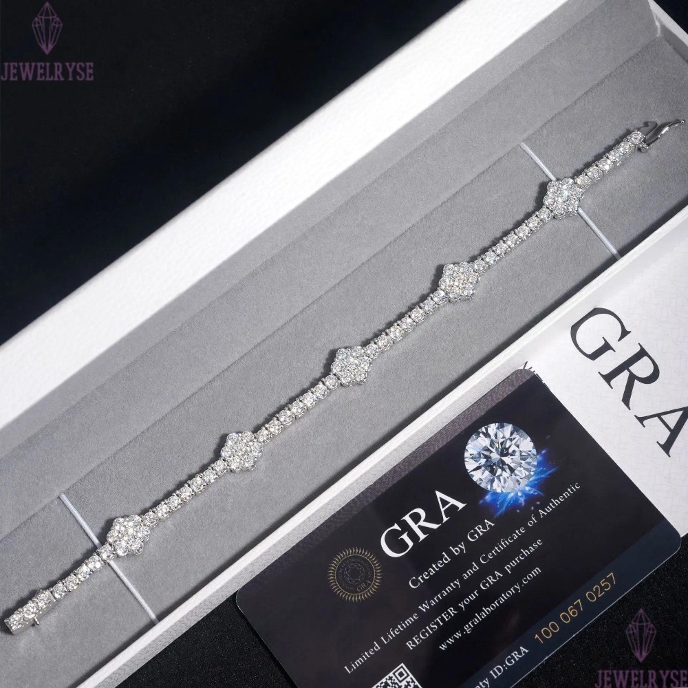 New S925 Silver D 3mm Moissanite Flower Tennis Chain Mens and Womens Hip Hop HIPHOP Bracelet