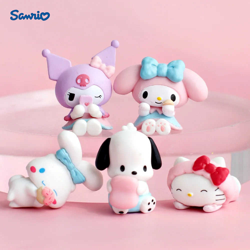 Sanrio 5Pcs-Set Cinnamoroll Anime Figure Pochacco Kuromi Pom Purin Hello Kitty Action Figure Toys Model Doll My Melody Gifts H251217