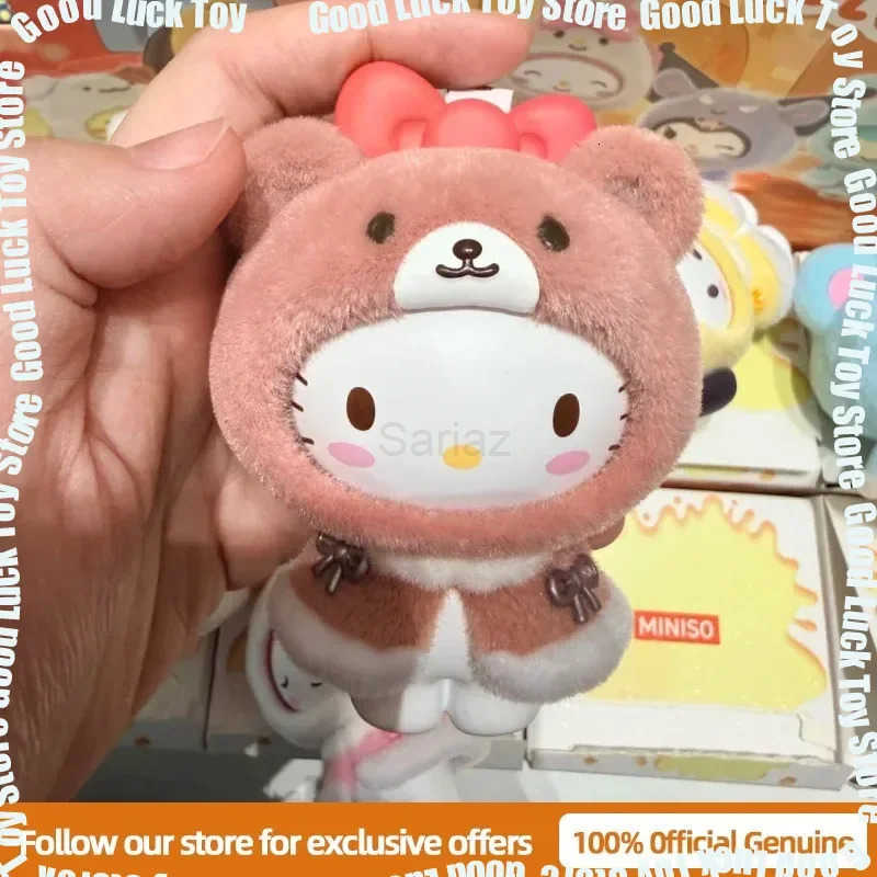 Sanrio New Genuine MINISO Little Cape Series Blind Box Kuromi KT Flocked Keychain Face Changing Trendy Toy Bag Charm Cute Gift H251217