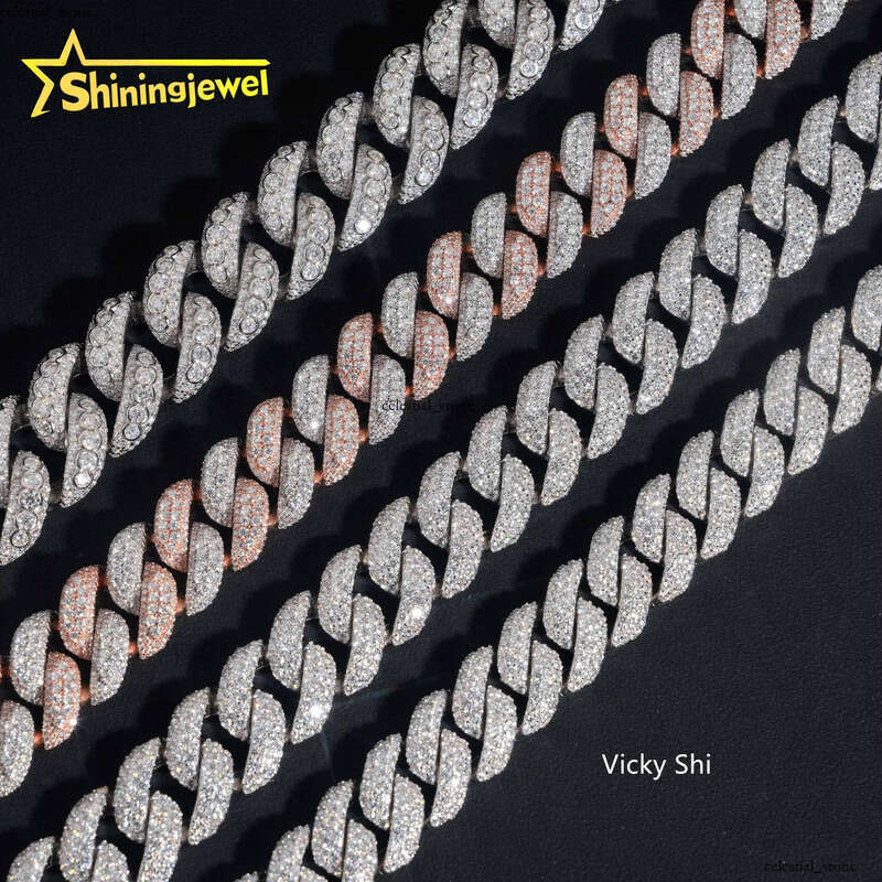 Icy Sier 16mm 18mm 20mm Wide Moon Shape VVS Moissanite Cuban Men's Hip Hop Fashion Chain Necklace