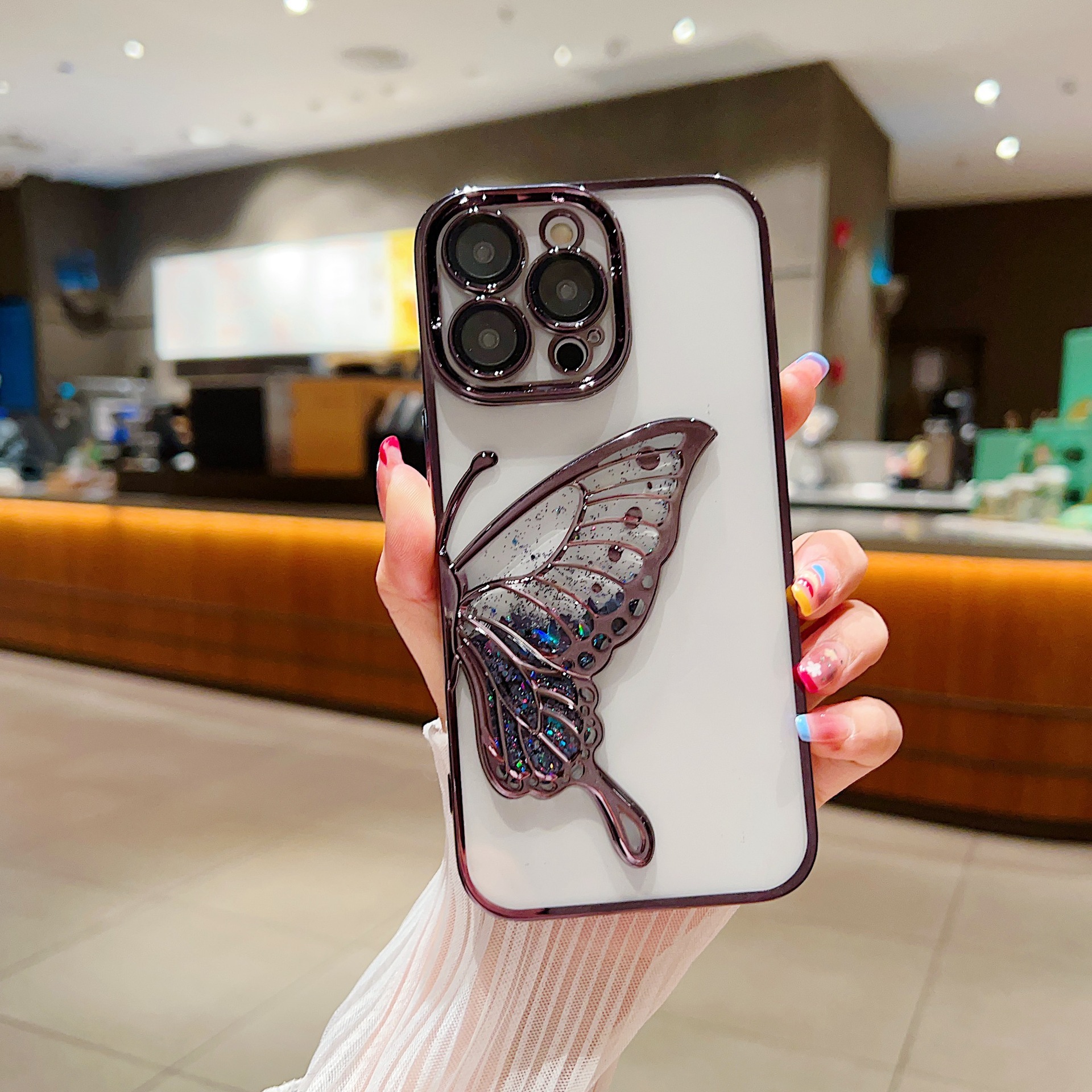3D Flowing Sand Butterfly Case for Apple 17 Pro Max iPhone 16 Glitter 15 Electroplated 14 High-end Feel