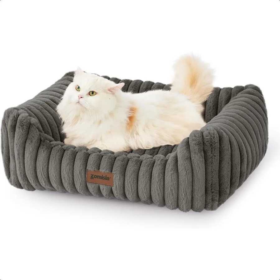 Large Cat Beds Orthopedic Dog Bed for Medium Dogs Rec Pet Bed with Fluffy Removable Washable Cover 25x21x9inches Grey M251217