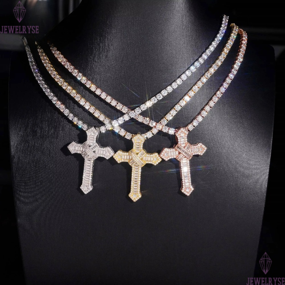 Ready to Ship 925 Silver Ice Out GRA Certificated VVS Moissanite Diamond Cross Hip Hop Pendant