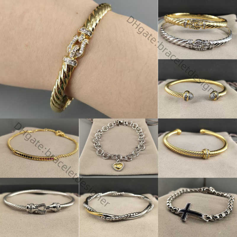 925 Sterling Silver Designer Bracelets Gold Diamond-encrusted Hook Buckle Engraved Wavy Cuff Cross Bracelet Personality Women Party Wedding Jewelry Gift