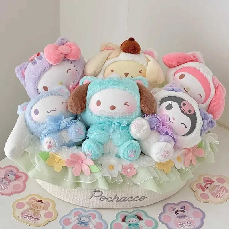 Sanrio Character Play With Kittens Series Plush Blind Box Kuromi My Melody Pochacco Pom Purin Cinnamonroll Kitty Doll Toys H251217