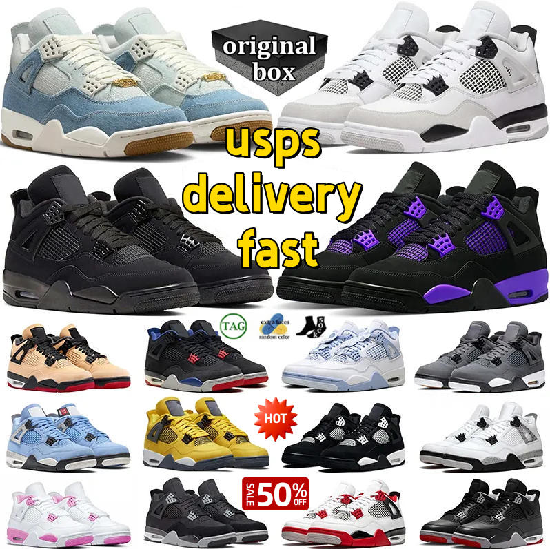 With Box Designer Basketball Shoes 4 Men Women 4s Sneakers Worn Blue Panda Military Black Cat Purple Thunder Cool Grey Bred j4 Sports Mens Trainers Sneaker
