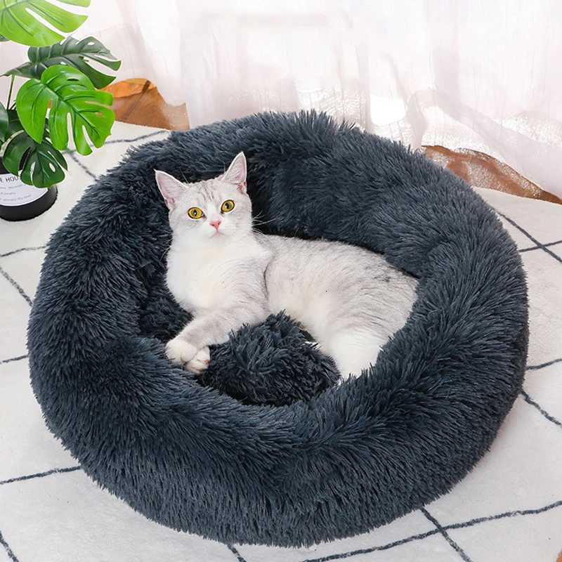 Round Cushion Winter Warm Sleeping Pet Bed for Large Dog Bed Super Soft Cat Bed Long Plush Dog House for Medium Dog House Winter M251217