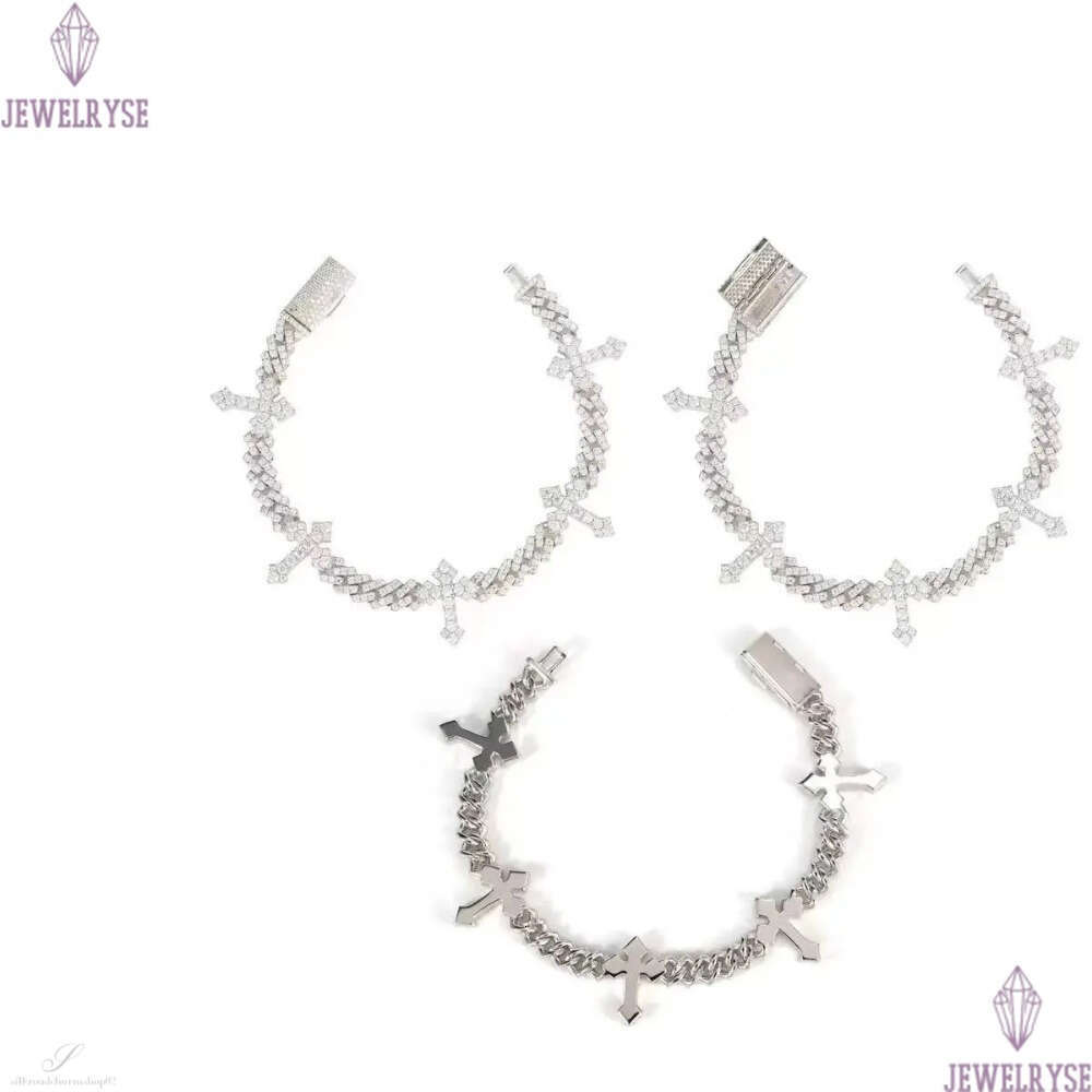 Solid Sier 6Mm Hip Hop For Men Women Fashion Moissanite Cross Cuban K Chain Bracelet A