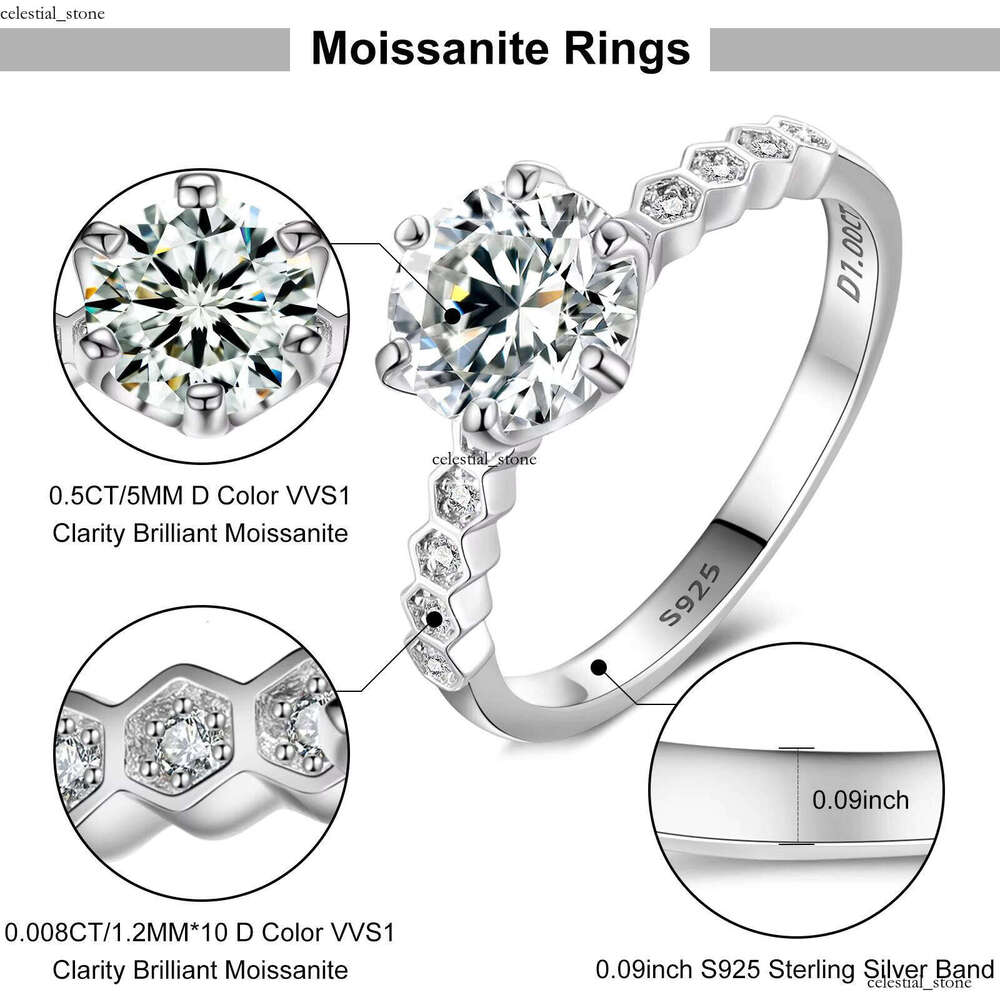 Wholesale Exquisite Wedding Jewelry Loose 0.5ct 1ct 925 Sterling Silver VVS Inlaid VVS Moissanite Engagement Ring