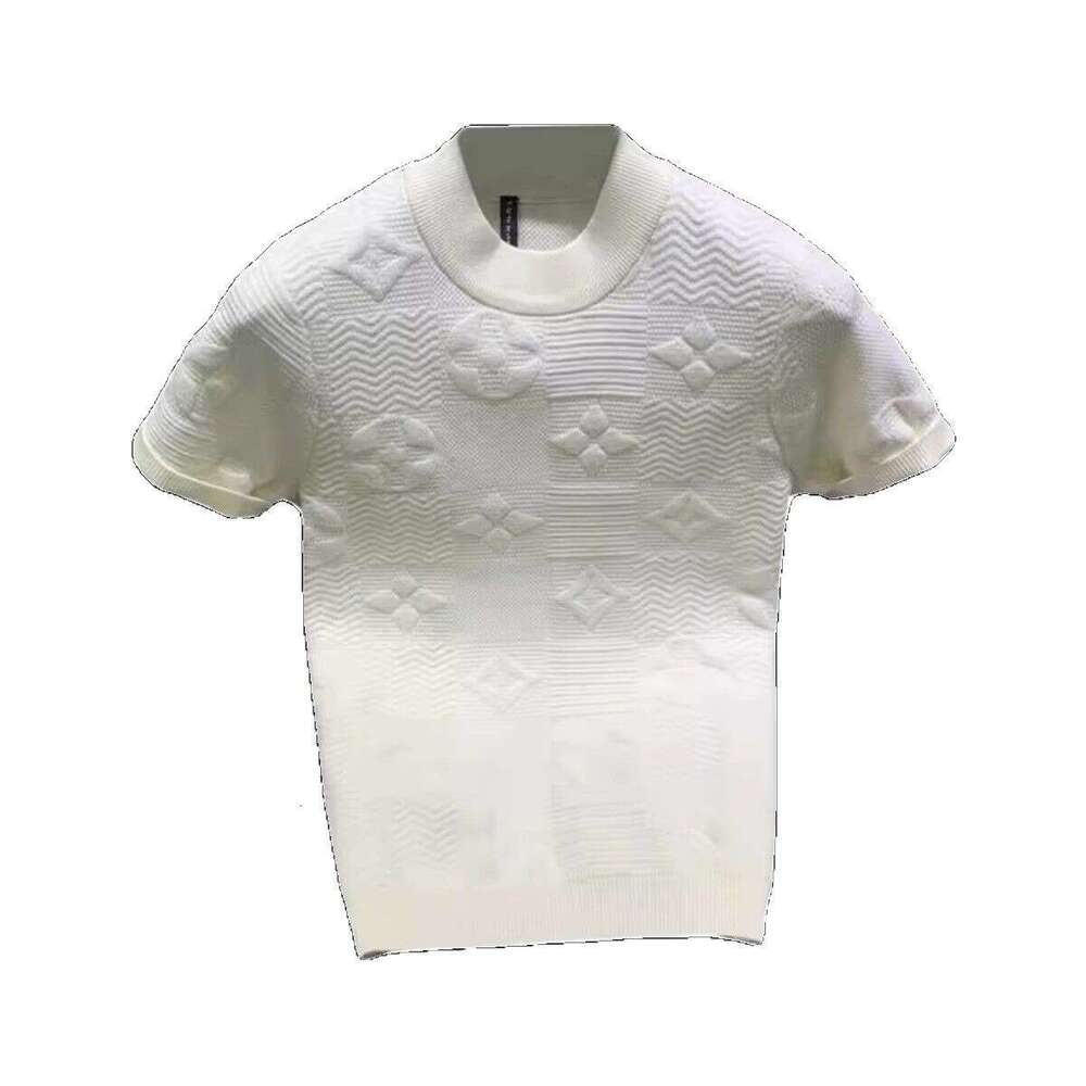 spring summer new jacquard round neck Light luxury knitted sweater t-shirt men's fashion simple jacquard half-sleeved sweater