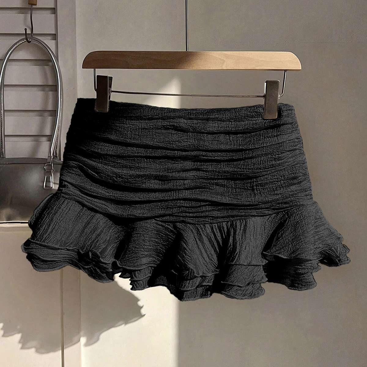 Pink Ruched Ruffle Mini Skirt for Women - High Waist Bodycon Short Skirt Casual Summer Streetwear--115