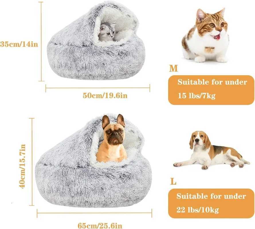 Cat Bed Round Plush Fluffy Hooded Cat Bed CaveCozy for Indoor Cats or Small Dog bedsPet Beds Doughnut Calm Anti-nxiety Dog Bed M251217