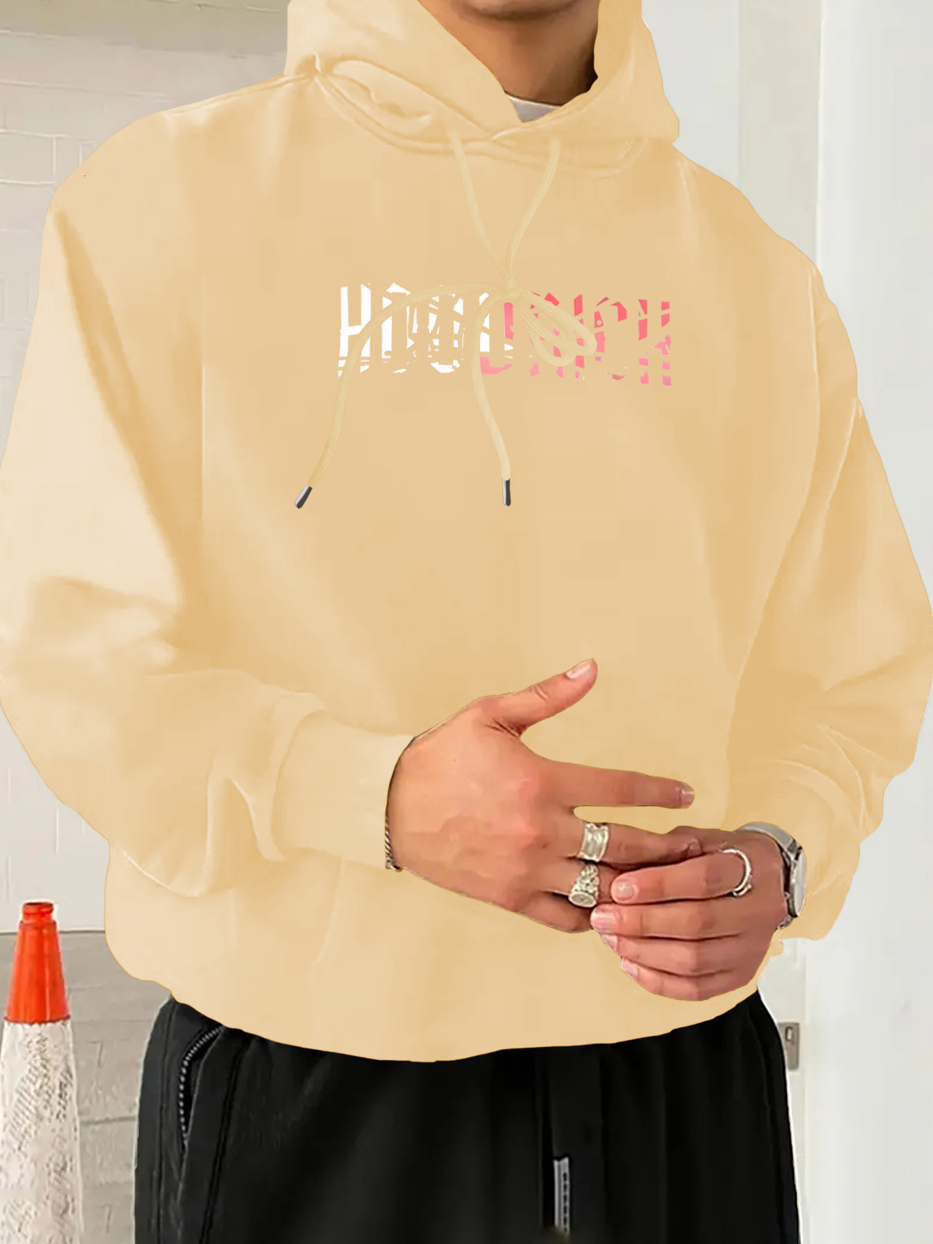 Bold Pink & White Graphic Print - Soft Polyester Blend, Front Pocket, Machine Washable, Regular Fit for All-Season Comfort, Sweater Hoodie