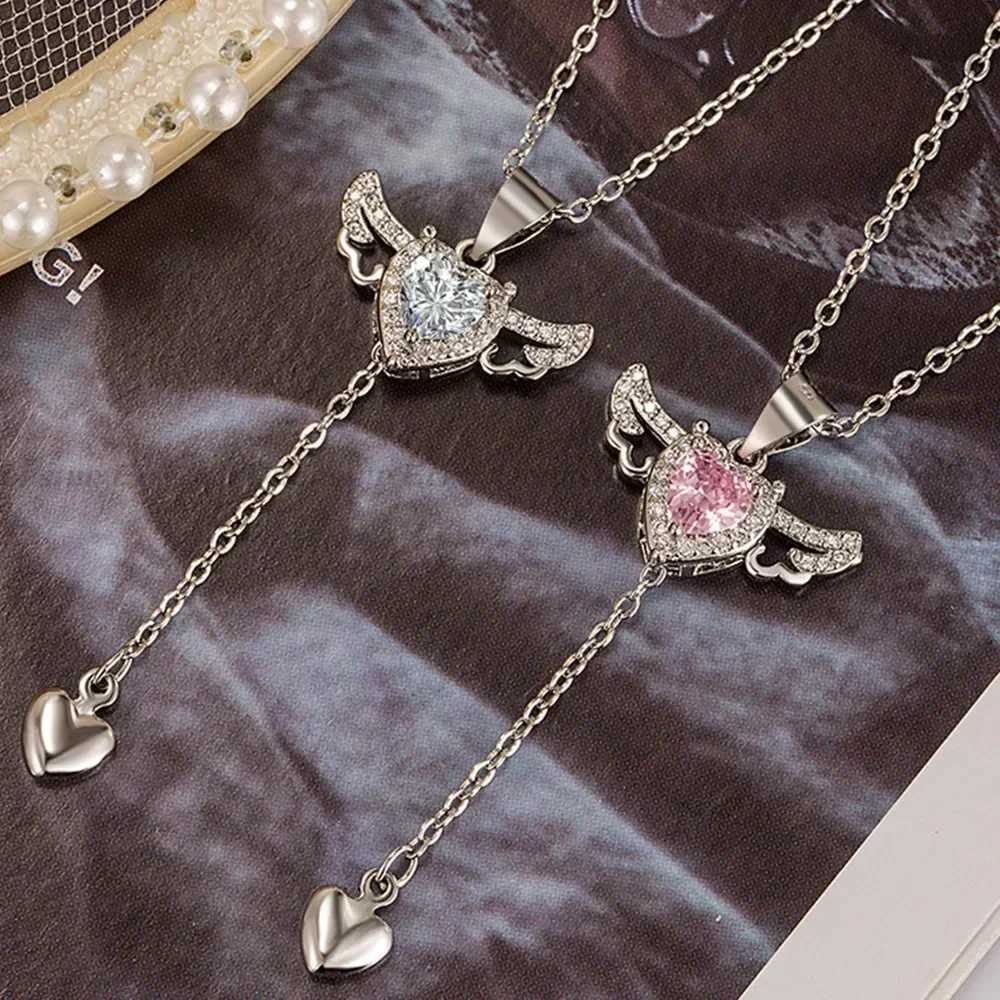 925 Sterling Silver Heart Angel Wings Pendant Choker Necklaces For Women Aesthetic Jewelry AccESSories Money G251217