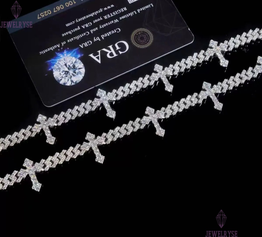 Solid Sier 6Mm Hip Hop For Men Women Fashion Moissanite Cross Cuban K Chain Bracelet A