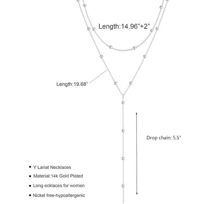 Dainty Long Necklace 14k Gold Plated Y-Shaped Pendant Necklace Trendy Layered Cz Beaded Necklaces Stainless Steel Jewelry G251217